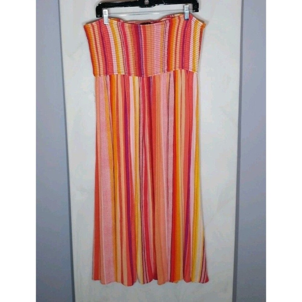 Torrid 2X Strapless Maxi Dress Boho Stripe Smocked Skirt Cover Up